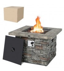 34.5 Inch Square Propane Gas Fire Pit Table with Lava Rock and PVC Cover-Gray