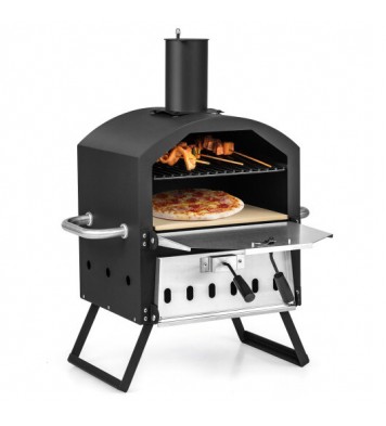 Outdoor Pizza Oven with Anti-scalding Handles and Foldable Legs-Black