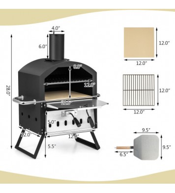 Outdoor Pizza Oven with Anti-scalding Handles and Foldable Legs-Black