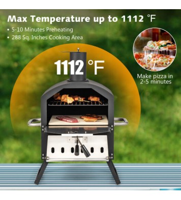 Outdoor Pizza Oven with Anti-scalding Handles and Foldable Legs-Black