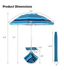 6.5 Feet Patio Beach Umbrella with Waterproof Polyester Fabric-Blue