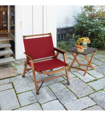 Patio Folding Camping Beach Chair with Solid Bamboo Frame-Red