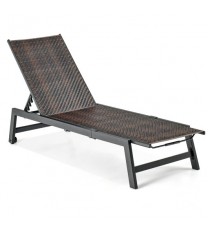 Patio PE Rattan Chaise Lounge with 5-Level Backrest and Wheels-Brown