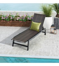 Patio PE Rattan Chaise Lounge with 5-Level Backrest and Wheels-Brown