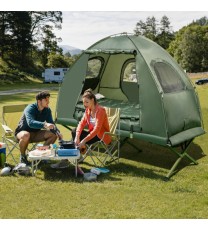 1-Person Folding Camping Tent with Sunshade and Air Mattress