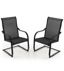 2 Pieces C-Spring Motion Patio Dining Chairs with Breathable Fabric-Brown