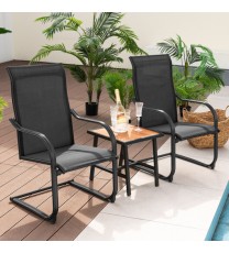 2 Pieces C-Spring Motion Patio Dining Chairs with Breathable Fabric-Brown