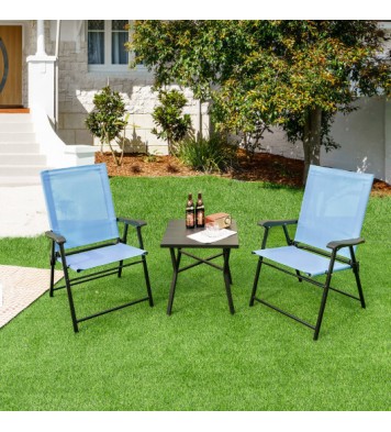 2 Set of Patio Dining Chair with Armrests and Metal Frame-Blue