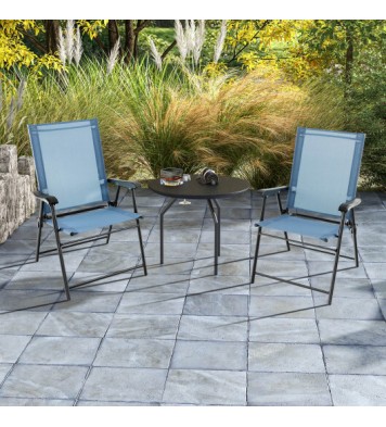 2 Set of Patio Dining Chair with Armrests and Metal Frame-Blue