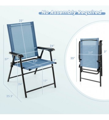 2 Set of Patio Dining Chair with Armrests and Metal Frame-Blue