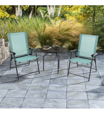 2 Set of Patio Dining Chair with Armrests and Metal Frame-Blue