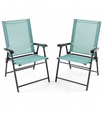 2 Set of Patio Dining Chair with Armrests and Metal Frame-Blue