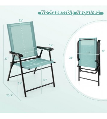 2 Set of Patio Dining Chair with Armrests and Metal Frame-Blue