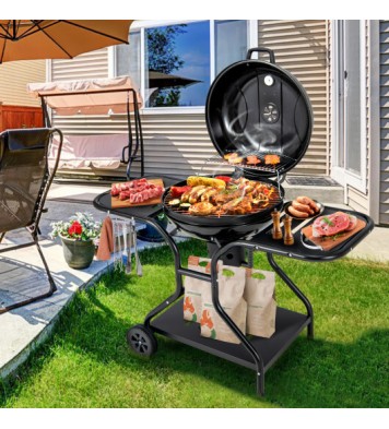 22 Inches 2 Layer Racks Barbecue Grill with Wheels for Outdoor Camping-Black