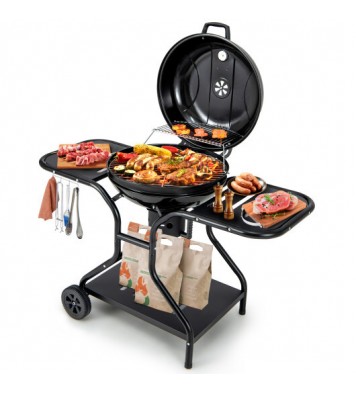 22 Inches 2 Layer Racks Barbecue Grill with Wheels for Outdoor Camping-Black