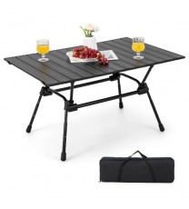 Folding Heavy-Duty Aluminum Camping Table with Carrying Bag-Black