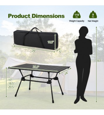 Folding Heavy-Duty Aluminum Camping Table with Carrying Bag-Black