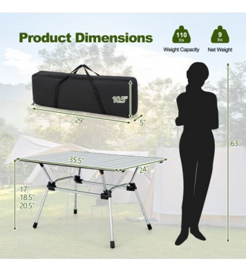 Folding Heavy-Duty Aluminum Camping Table with Carrying Bag-Black