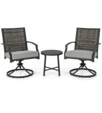 3 Piece Patio Swivel Chair Set with Soft Seat Cushions for Backyard