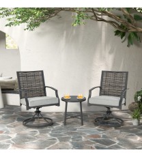 3 Piece Patio Swivel Chair Set with Soft Seat Cushions for Backyard