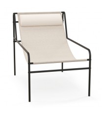 Patio Sling Lounge Chair with Removable Headrest Pillow and Metal Frame-Beige