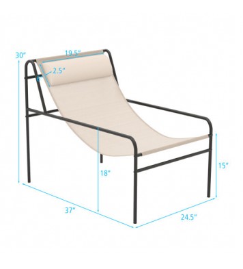 Patio Sling Lounge Chair with Removable Headrest Pillow and Metal Frame-Beige