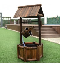 Garden Rustic Wishing Well Wooden Water Fountain with Pump