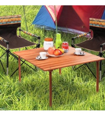 Folding Wooden Camping Roll Up Table with Carrying Bag for Picnics and Beach