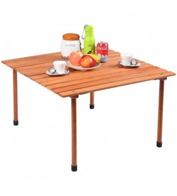 Folding Wooden Camping Roll Up Table with Carrying Bag for Picnics and Beach