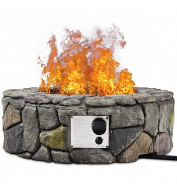 28 Inch Propane Gas Fire Pit with Lava Rocks and Protective Cover