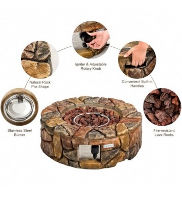 28 Inch Propane Gas Fire Pit with Lava Rocks and Protective Cover