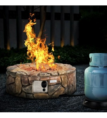 28 Inch Propane Gas Fire Pit with Lava Rocks and Protective Cover