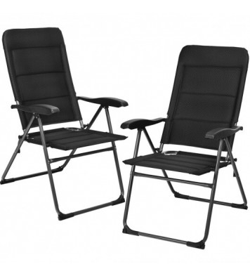 2 Pieces Outdoor Folding Patio Chairs with Adjustable Backrests for Bistro and Backyard-Black