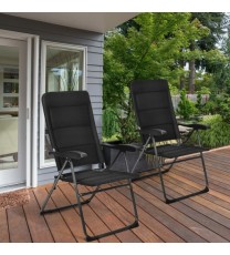 2 Pieces Outdoor Folding Patio Chairs with Adjustable Backrests for Bistro and Backyard-Black