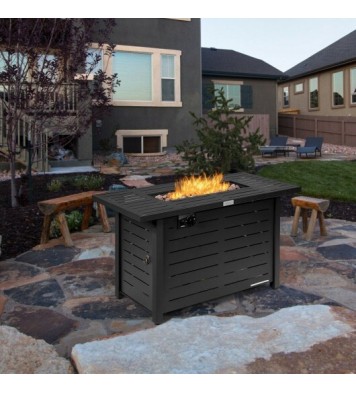 42 Inch 60 000 BTU Rectangular Propane Fire Pit Table with Waterproof Cover