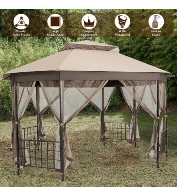 10'x 12' Octagonal Patio Gazebo-Brown