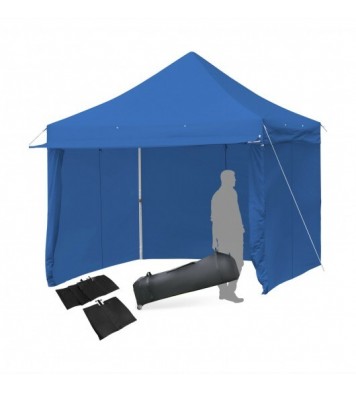 10 x 10 Feet Pop-up Gazebo with 5 Removable Zippered Sidewalls and Extended Awning-Blue