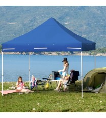 10 x 10 Feet Pop-up Gazebo with 5 Removable Zippered Sidewalls and Extended Awning-Blue