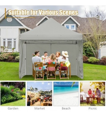 10 x 10 Feet Pop-up Gazebo with 5 Removable Zippered Sidewalls and Extended Awning-Blue