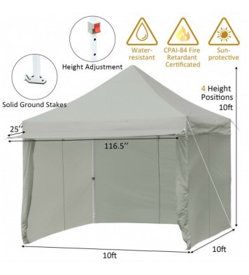 10 x 10 Feet Pop-up Gazebo with 5 Removable Zippered Sidewalls and Extended Awning-Blue