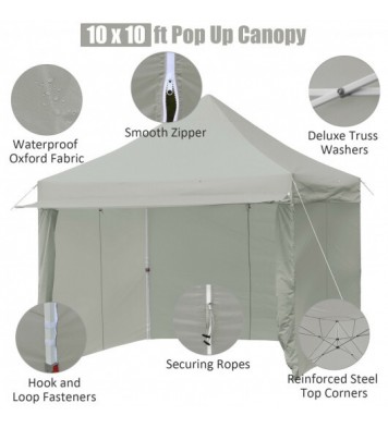 10 x 10 Feet Pop-up Gazebo with 5 Removable Zippered Sidewalls and Extended Awning-Blue