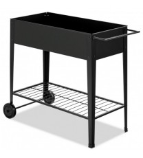 Raised Garden Bed Elevated Planter Box on Wheels Steel Planter with Shelf-Black