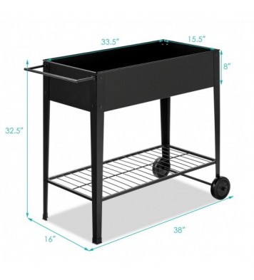 Raised Garden Bed Elevated Planter Box on Wheels Steel Planter with Shelf-Black