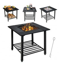 31 Inch Outdoor Fire Pit Dining Table with Cooking BBQ Grate