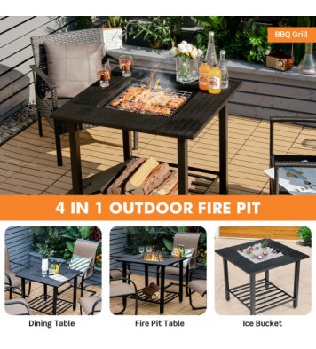 31 Inch Outdoor Fire Pit Dining Table with Cooking BBQ Grate