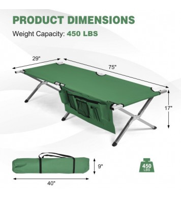 Folding Camping Cot Heavy-duty Camp Bed with Carry Bag-Green