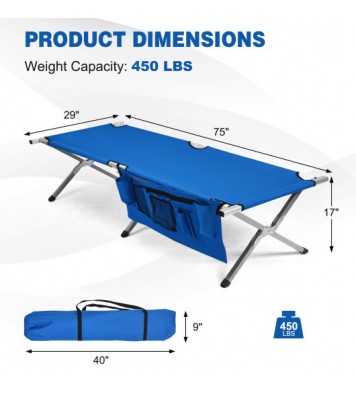 Folding Camping Cot Heavy-duty Camp Bed with Carry Bag-Green