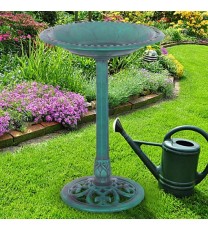 Outdoor Garden Green Pedestal Bird Bath Feeder