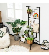 3-Tier Hanging Plant Stand with Grid Panel Display Shelf