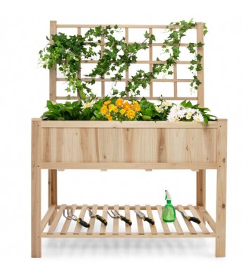 Costway Raised Garden Bed Elevated Wooden Planter Box with Trellis